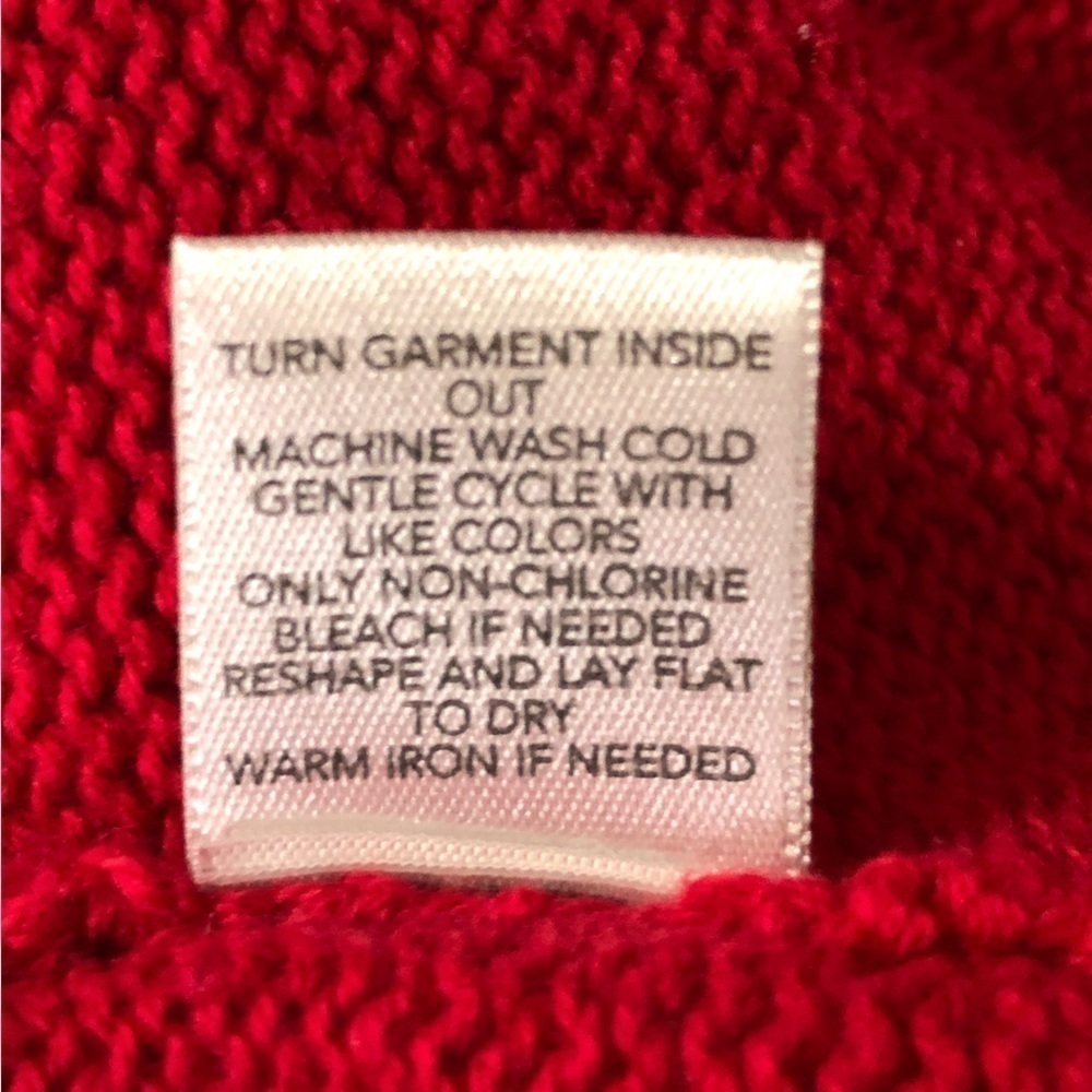 100% Cotton Red, Gray & White Fair Isle Cowl Neck Turtleneck Sweater Size Large - Picture 4 of 4